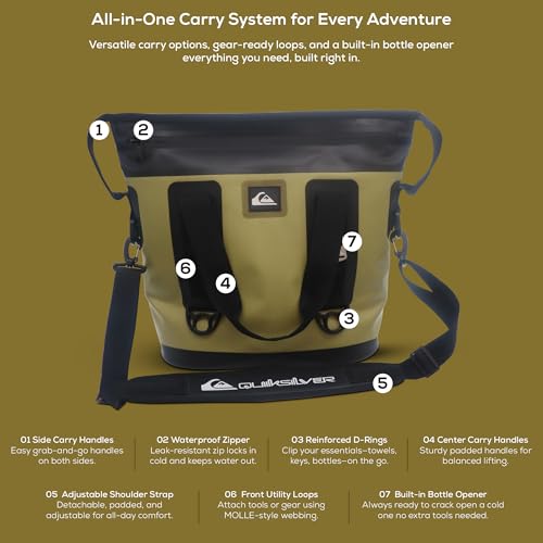 Quiksilver Zipperless Backpack Cooler 30L, Holds 36 Cans, 48 Hour Insulation, Leakproof & Waterproof Design, Heavy Duty TPU, IPX7, Padded Straps, Kangaroo Pockets - color: Cornstalk