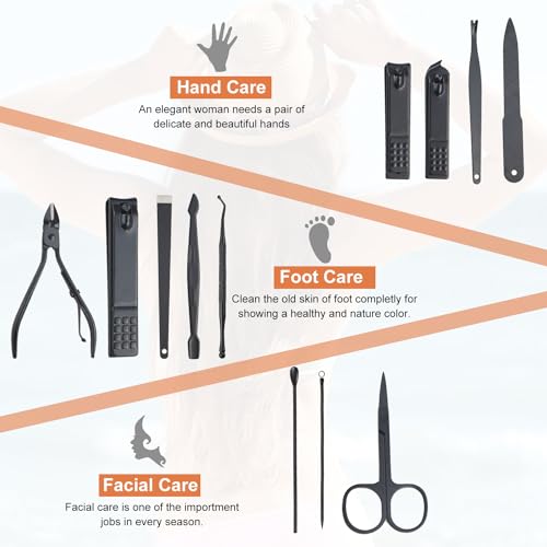 Nail Kit, Manicure Kit, Nail Care Kit for Men, Manicure Pedicure Set, Nail Clippers Toenail Clippers Kit, Professional Manicure Kit Pedicure Kit, Leather Color Travel Case, Set of 12. - color: Leather Color