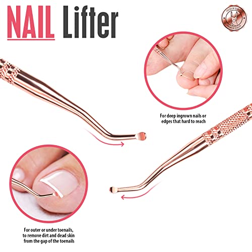 FANDAMEI Nail Care Kit, Nail Cuticle Nippers, Ingrown Toenail Tools Kit, Nail Lifter, Toenail File and Lifters Stainless Steel, Nail Cuticle Pushers, Professional Manicure and Pedicure Set, 4 PCS - color: Rosegold