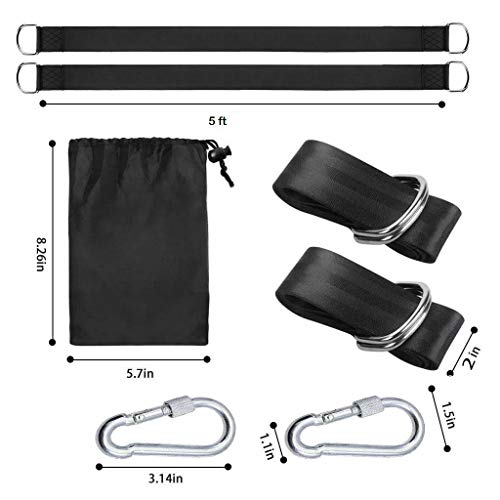 Tree Swing Straps, 2 PCS Hanging Kit 5ft Straps Holds 2200 lbs with 2 Safer Lock Snaps Perfect for Swing Seat, Plank, Hammock - color: 150cm straps with Carabiner