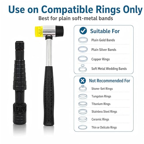 Ring Stretcher Finger Wedding Band Sizers- Dual Head Plastic and Rubber Hammer Metal Mallet for Jewelers