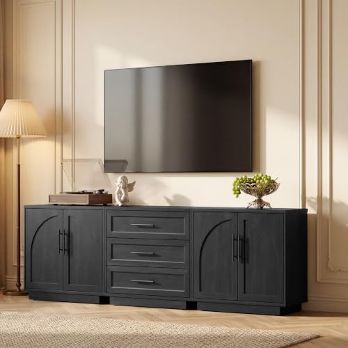 Fatmok 3-Piece Accent Furniture Set, 2 Arched Sideboard Cabinets with Adjustable Shelves and 1 Wide 3-Drawer Side Table, Modern Display Unit for Living Room, Dining Room, Black Grey - color: Cec-black Grey