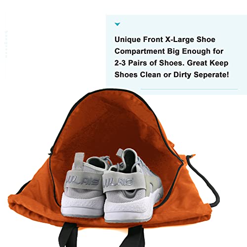 BeeGreen Drawstring Backpack Bag with Shoe Compartment, X-Large Black Gym Sports String Cinch Backpack - color: Orange