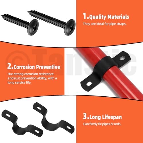 Tanstic 15Pcs Black Two Hole Pipe Strap, 3/4” 1” 1-1/4” Two Hole Strap U Bracket Rigid Pipe Strap Pipe Strap Clamp with Phillips Modified Truss Head Wood Screws for Fixing Pipe, Conduit, U Bracket - size: 20/25/30mm