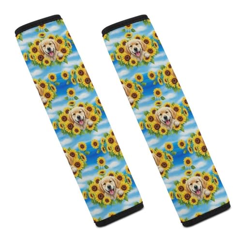 2 Pack Cute Golden Retriever Funny Dog Sunflowers Seat Belt Shoulder Pad Universal Soft and Comfortable Seat Belt Covers Cushion for Kids, Most Cars, Comfortable Driving - color: Pattern 166