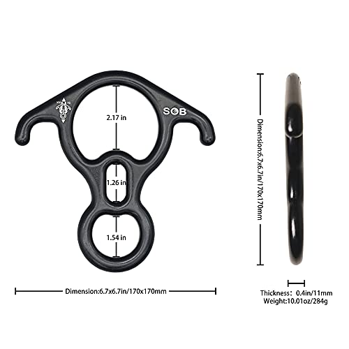SOB Rescue Figure 8 Descender Belaying Belay Device Rock Climbing Rappelling Gear Aluminum Magnesium Alloy for Climbing,High Rescue,Mountaineering - color: Black