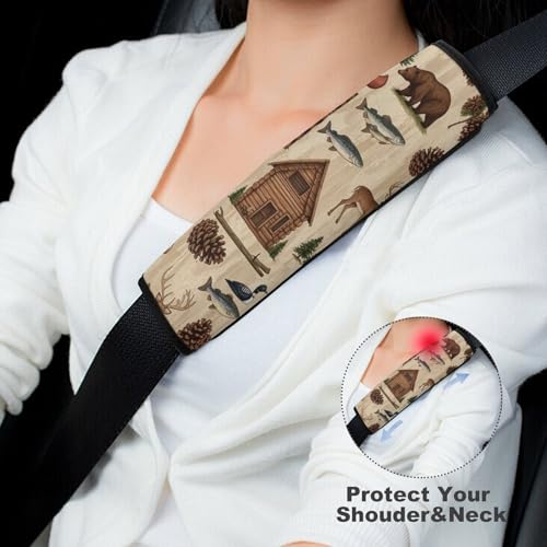 Soft Padded Car Seat Belt Pad for Elderly Support, Stroller Pushchair High Chair, 2 Pack Hunting Cabin Country Fish Deer Bear Shoulder Harness Cover Anti-Slip Pad - color: Pattern 1013