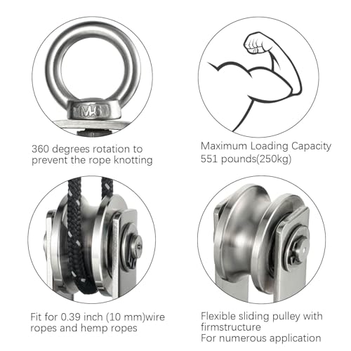 Cable Pulley Wheel Stainless Steel, Bearing Inside, Rope Pulley for Pulley System, Gym Equipment, Clothesline, 4 Pack - size: 4pcs pulley with round ring