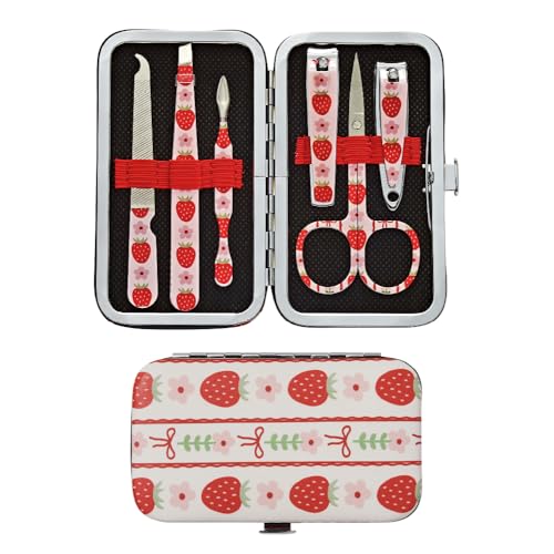Éclat Manicure Pedicure Kit for Men & Women, 6Pcs Finger & Toe Nail Care Tools Includes Nail Clipper Cutter, Tweezer, File, Cuticle Pusher, Personal Care Professional Grooming Set With Travel Case - color: Mini Mani+pedi Print Set (6pc Berry)