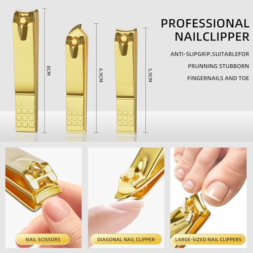 Manicure Set, Stainless Steel Nail Clipper Set with Travel Case | 12-Piece Set with Thicker Steel, Precision-ground Cutting Edges, and Smooth-finished Tools for Clean, Precise Trimming. - color: Gold