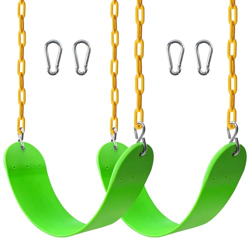 Sunnyglade 2PCS Swings Seats Heavy Duty with 66" Chain, Playground Swing Set Accessories Replacement with Snap Hooks, Support 250lb (2, Grass Green) - color: Grass Green