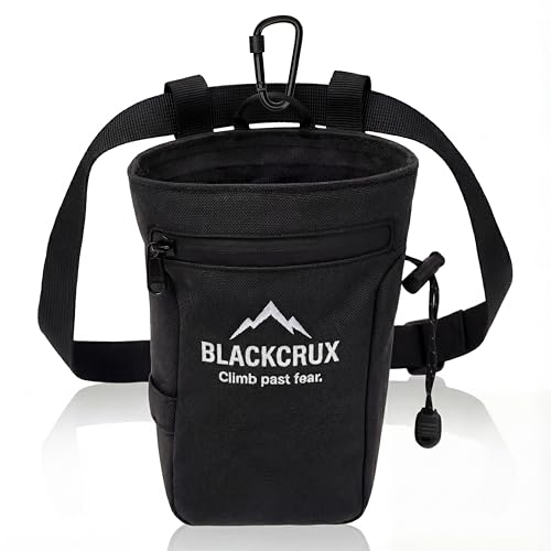 Chalk Bag for Rock Climbing, 600D Cordura Climbing Chalk Bag with Stiff Rim, Water-Resistant Design, Zippered Pocket, Adjustable Belt & Brush Holder, for Bouldering, Gym, Weight Lifting