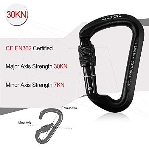 Ayamaya Climbing Carabiners - 3 Pack Screwgate Locking Carabiner 30KN (6744 lbs) Heavy Duty Gears for Rock Climbing, Rappelling, Swing Rescue & Gym, Large D-Shaped Carabiners - color: Black