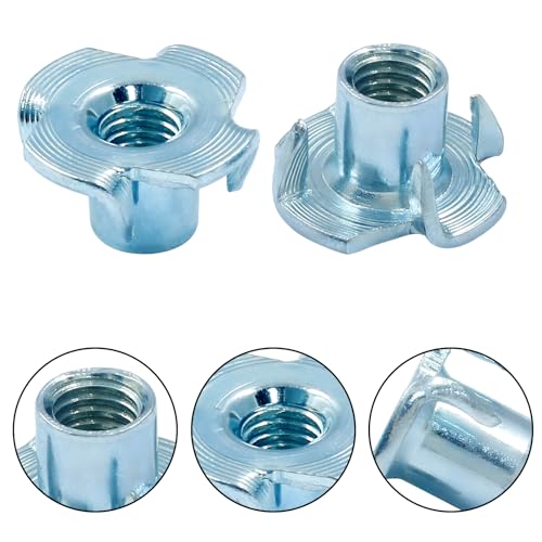 Hitefu M6 X 10mm T-Nut, 4 Pronged, Zinc Plated, 40Pcs | Tee Nuts Threaded Insert, For Table Legs, Rock Climbing Wall, Woodwork Holds, Wood Cabinetry - size: M6-10 (40Pack)