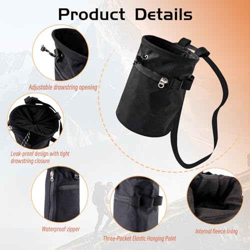 Chalk Bag for Rock Climbing, Waterproof & Leak-Proof Storage Pouch with 2 Zipper Pockets & Adjustable Waist Belt, Versatile for Fitness & Daily Use, Ideal Rock Climbing Gear