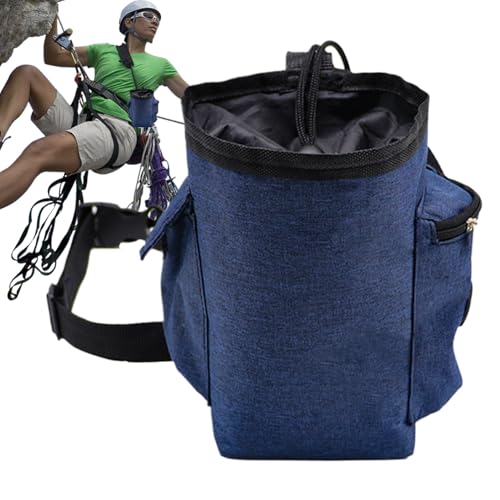 Chalk Bag for Rock Climbing Drawstring Closure Zippered Pockets Adjustable | Chalk Organizer for Rock Climbing, Bouldering, Weightlifting, Gymnastics, Adults Women Men - color: Navy Blue