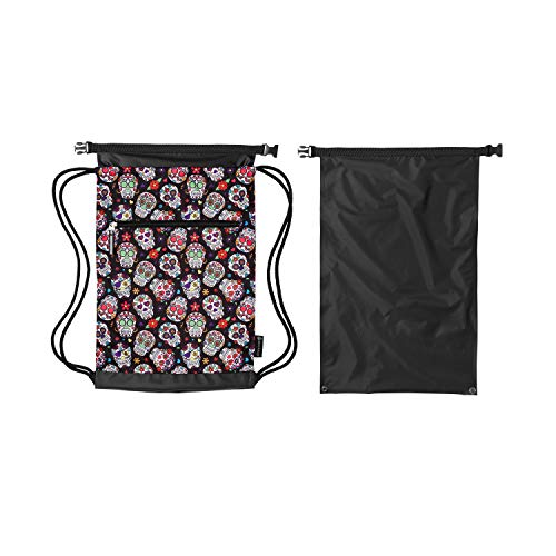 Skog Å Kust GymSak | Patented 2-in-1 Drawstring Cinch Bag with Removable Waterproof Dry Bag | Sugar Skulls - color: Sugar Skulls