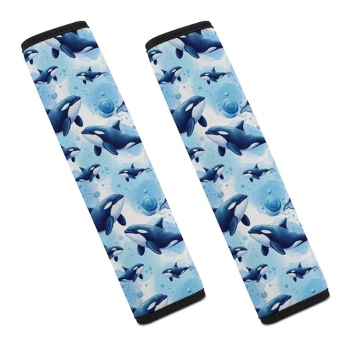 Breathable Car Seat Belt Pad for Girls and Boys, Stroller Pushchair High Chair, 2PCS Ocean Blue Killer Whale Shoulder Harness Cover Easy Install (No Tool) - color: Pattern 773