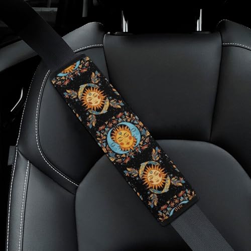 2 Pack Breathable Car Seat Straps Shoulder Pads for Adults and Children, All Vehicles, Mystic Floral Boho Bohemian Hippy Mandala Sun Moon Harness Pads Strap, Pressure Relief - color: Pattern 56
