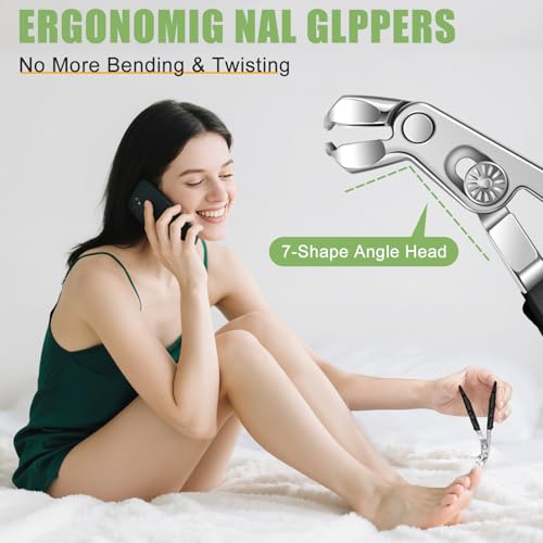 Toenail Clippers for Thick Toenails, Angled Head Large Toe Nail Clippers for Thick Nails for Men, Heavy Duty Slanted Nail Clippers with Wide Jaw, Ingrown Toenail Clippers with Long Handle - style: Ergonomic Nail Clipper Set