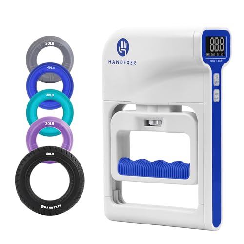 265 lb Grip Strength Tester and 5-Piece Strengthener Kit | Digital Dynamometer; Backlit LCD; 5 Silicone Rings; Variable Resistance; FDA Registered; 2-Year Warranty