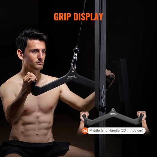 VEVOR LAT Pulldown Attachments, Cable Machine Rowing T-bar V-bar Tricep Pull Down Bar, Back Strength Training Rubber Coated Handle Grip, Bicep Curl Tricep LAT Pulldown Bar for Home Gym Fitness - size: 23x4.5x6.7"