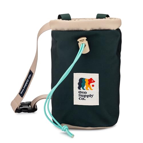 Oso Supply Co - Classic Chalk Bag for Rock Climbing, Bouldering Chalk Bag Bucket with Quick-Clip Belt, Zippered Pockets and Pouch - Perfect Indoor/Outdoor Rock Climbing Gear Equipment - color: Cascade Green
