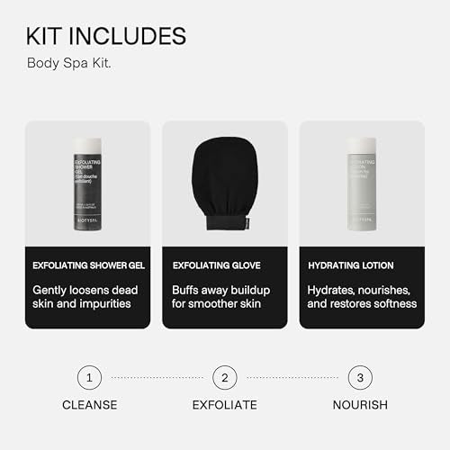 biotyspa Body Spa Kit - Exfoliating Glove, Exfoliating Shower Gel (100ml) & Hydrating Lotion (100ml) with Hyaluronic Acid & Niacinamide - Smooths & Renews for Radiant Skin - 3pc Set - size: Body Spa Kit