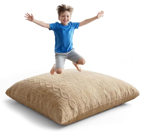 Matini Home Crash Pad 48" X 60" - Sensory Pad with Cover Foam Blocks for Kids and Adults, Ideal Gymnastics Equipment to Jump, Play or Relax - Beige - color: Beige 48" X 60"