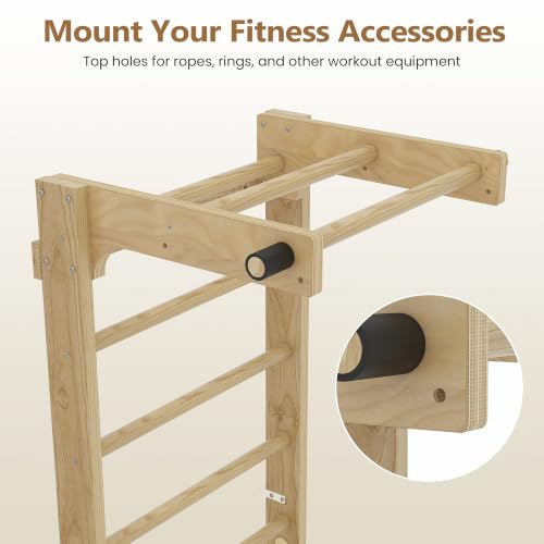 Swedish Ladder Wall Bar with Adjustable Pull-Up Bar | Solid Wood Construction, 10 Pine Rungs, All Ages, for Home, School, Gymnastics Training