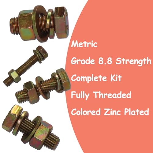 918Pcs Metric Bolt Assortment Kit - Grade 8.8 M6 M8 M10 M12 (16-50mm) Hex Bolts with Nuts & Washers, Yellow Zinc Plated, Storage Case for Heavy Equipment & Machinery Repair - size: 918PCS Metic Hex Bolt Kit M6~M12, Grade 8.8