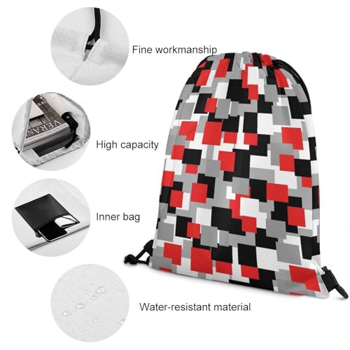 Theft Proof Drawstring Backpack Cinch Sack Water Resistant for Travel Camping Sports Equipment Men Women, White,Grey,Black And Red Irregular Geometric Bags - color: Picture (40)