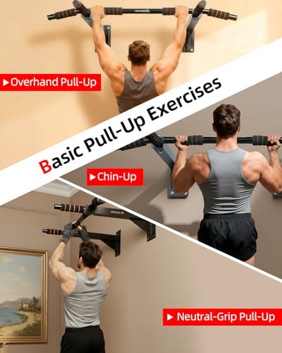 Abahub Wall Mounted Pull Up Bar,440lbs Multi-Grip Chin-Up Bar for Home Gym | Black/White,Durable,Heavy-Duty,Stable Training Bar - color: Black