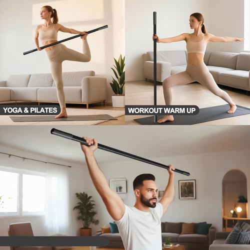 5ft Yoga Stick - Heavy-Duty Steel Adjustable Mobility Stick for Exercise, Stretching, Balance - Versatile Exercise Stick with Resistance Bands for Fitness, Rehabilitation and Warm Up