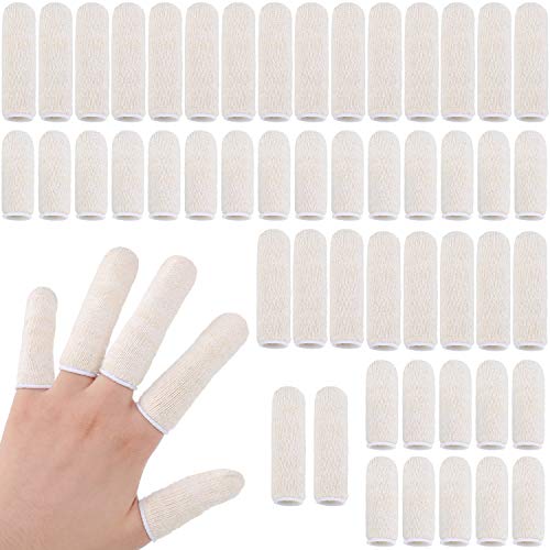 Geyoga 50 Pieces Cotton Finger Cots Cotton Finger Protector Gauze Thumb Sleeves Fingertips Protective Covers Ear Cleaning Wipes for Cut Injury Wounds Gardening Fitness and Cargo Handling