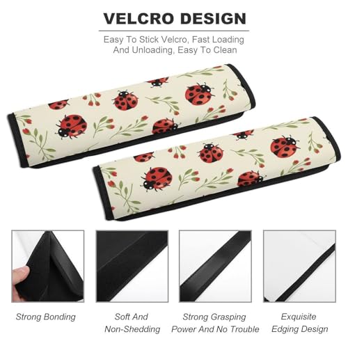 2PCS Cute Ladybugs Seat Belt Cover Breathable Automotive Seat Belt Protector for Adult Use, Most Cars, Pressure Relief - color: Pattern 167