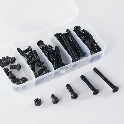 M5 x 10mm 20mm 30mm 40mm Button Head Socket Cap Screws Bolts and Nuts, 10.9 Grade Alloy Steel, Black Oxide Finish, Metric Allen Hex Drive, Fully Thread, Assortment Kit 80PCS - size: Button M5x10-40mm+Nuts