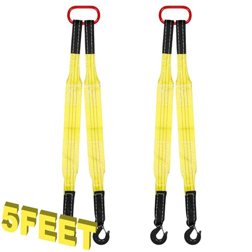 2 Pack Lifting Slings Straps with Hooks Web Slings Capacity Polyester Bridle Sling Heavy Duty Two Leg Lifting Straps for Engines Cranes Hoists Truck (5.5ft,Yellow) - color: Yellow, size: 5.5ft