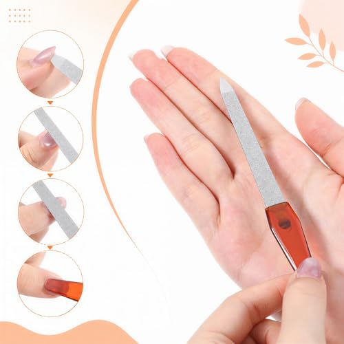 3 Pack Nail File Metal Sharp Pointed Tip with Leather Sheath Case 5 Inch | Double Sided Grit Nails for Natural Non Slip Handle Fingernail Files Stainless Steel Manicure for Women