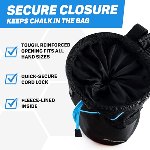 Chalk Bag for Rock Climbing - Rock Climbing Gifts Gear Accessories - Quick-Clip Belt, Large Zippered Pockets & Brush Holder - Weight Lifting, Gym, Bouldering, Disc Golf, Wall, Rock Climbing Chalk Bag - color: Blue
