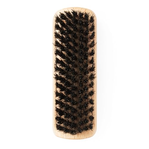 GranNaturals Boar Bristle Slick Back Hair Brush - Palm Size - Soft Medium Smoothing Hairbrush to Style, Polish, & Lay Hair Down Flat to Create a Sleek Frizz Free Hairstyle for Women and Men