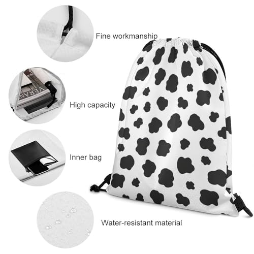 Travel Drawstring Backpack Beam Bag Large Capacity for Volleyball Baseball Sports Equipment Men Women Unisex, Black White Milk Cow Spots Print Bags - color: Picture (21)