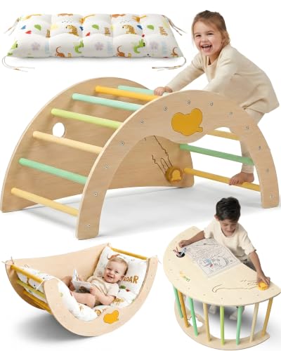 Savan'Arc Wooden Climbing Arch, 6-in-1 Pikler Montessori Rocker & Cushion | Wooden Pikler climbing arch for babies & toddlers 1-3 years - 6-in-1 rocker, tunnel with cushion Montessori gym