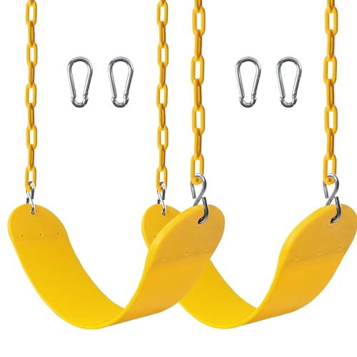 Sunnyglade 2PCS Swings Seats Heavy Duty with 66" Chain Support 250lb Yellow | Playground Outdoor Swing Seat Replacement with Snap Hooks, Coated Chains, Soft Eva Seat, Non-Slip Design & 250 Lb Capacity - color: Yellow