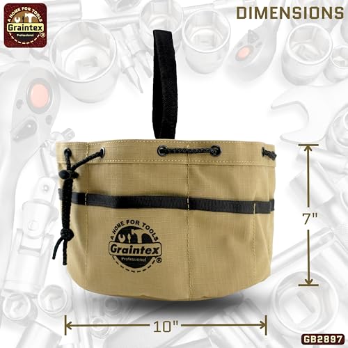 Graintex 18 Pockets Grab Bag Rip-stop Canvas Drawstring Closure, Small Part Organizer Pouch, Small Tools, Screws, Parts, Parachute Tool Bag for Efficient Storage - Khaki - color: Khaki
