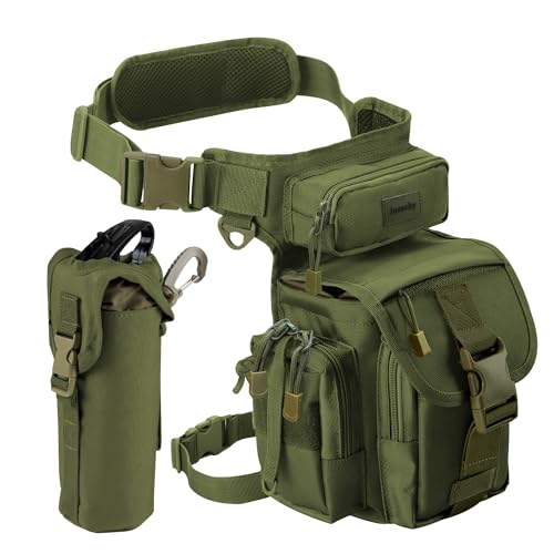 Jueachy Drop Leg Bag for Men Tactical Metal Detecting Thigh Pack with Water Bottle Pouch - color: Green