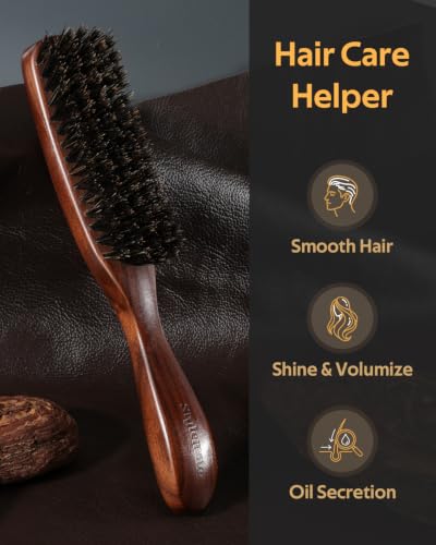 STYLEMATE Mens Boar Bristle Hair Brush | Slick Back Hair & Beard Brush with Stiff Bristles for Thick & Fine, Natural Black Walnut Wooden Handle Hairbrush - color: Black (1PC), size: Medium: Boar Bristle