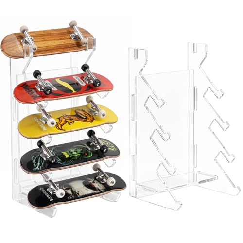 Sliner 2Pcs Fingerboard Display Rack Acrylic Skateboard Storage Stand Decorative Finger Skate Holder Five-Layer Angle Mini Skate Storage Racks for Home Office