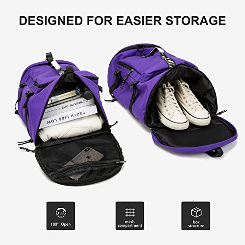 Gym Duffle Bag Waterproof black Laptop Backpack Suitable for Hiking, Fishing, Travel 40L Large Capacity Trendy Cool Lightweight Backpack for Men and Women - color: Purple