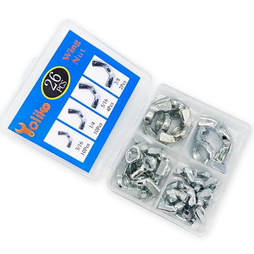 26 Pcs 4 Sizes 3/16",1/4",5/16",3/8" Wingnuts, Quality Carbon Steel Wing Nuts Sliver Zinc Plated Fasteners Parts Butterfly Nut, Hand Twist Tighten Hardware Nuts Butterfly Wing-Nut Assorted Kit - size: 4 Sizes (3/16", 1/4", 5/16", 3/8") - 26 Pcs